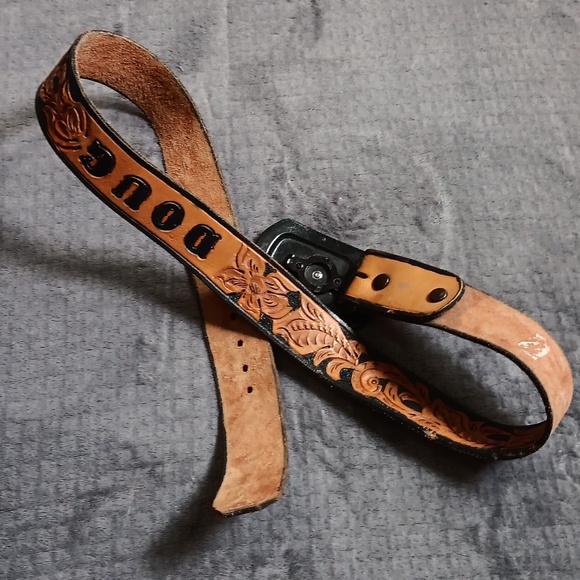 Doug, Leather Tooled Belt With Roper Cowboy Buckle, Mens Small, Western Boho - Picture 6 of 15